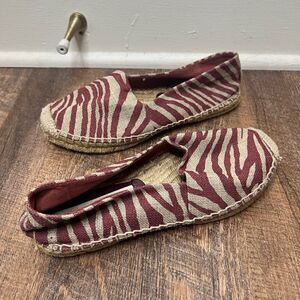 Stella McCartney Red/Beige Bordeaux Zebra Print Espadrille Flats Size 6